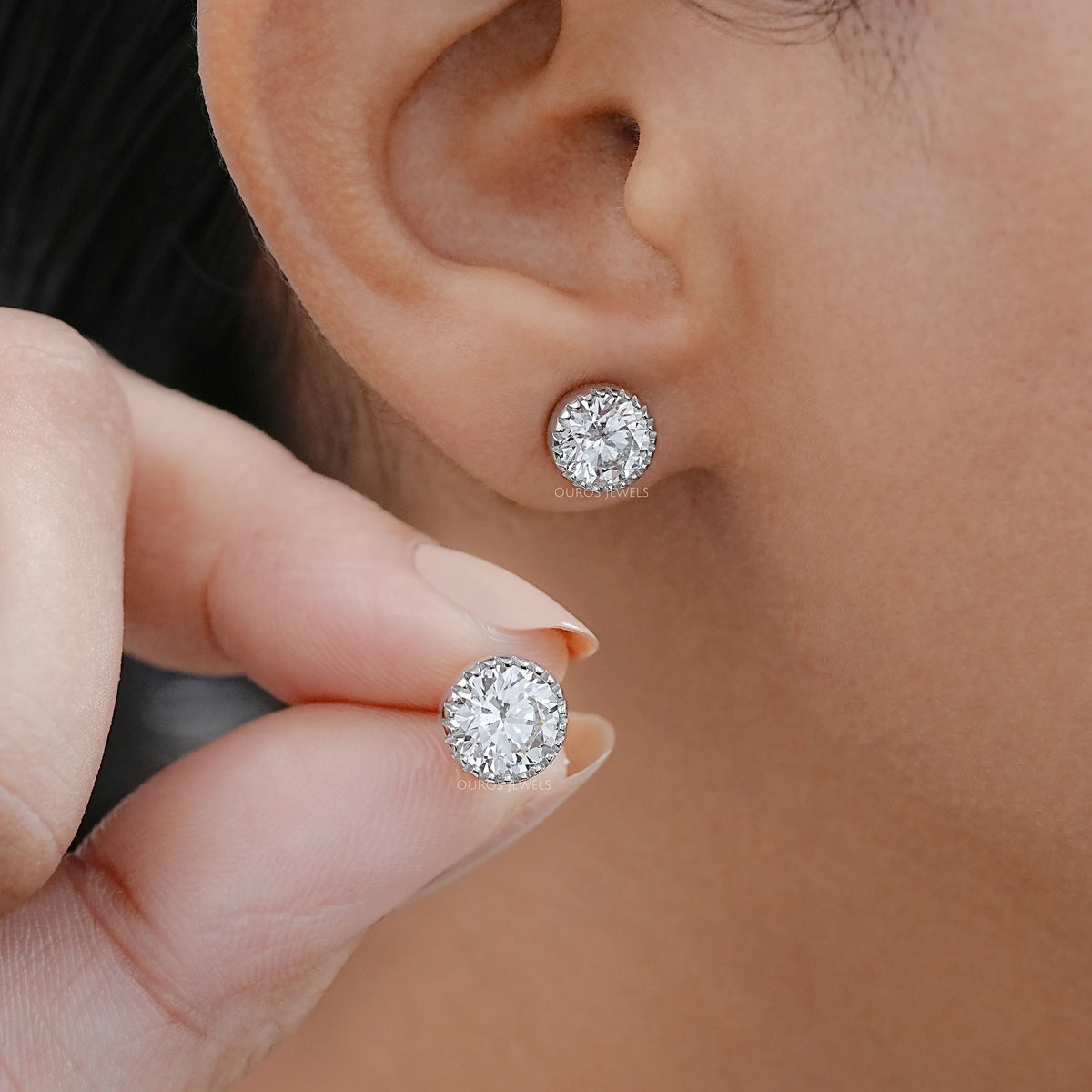 Round Lab Diamond Milgrain Stud Earrings Earrings