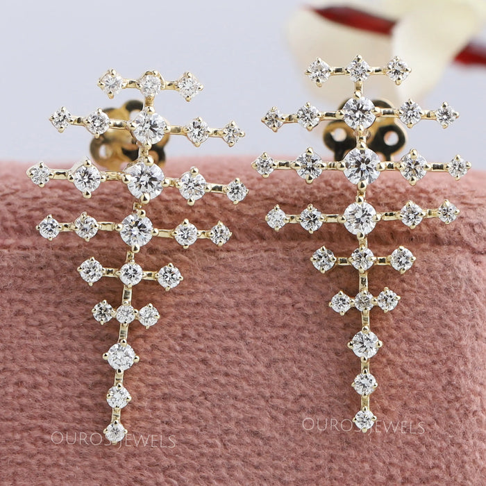 Round Lab Grown Diamond Long Drop Earrings