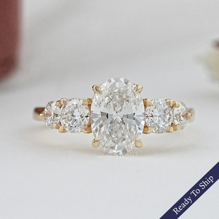Five Stone Oval And Round Diamond Engagement Ring