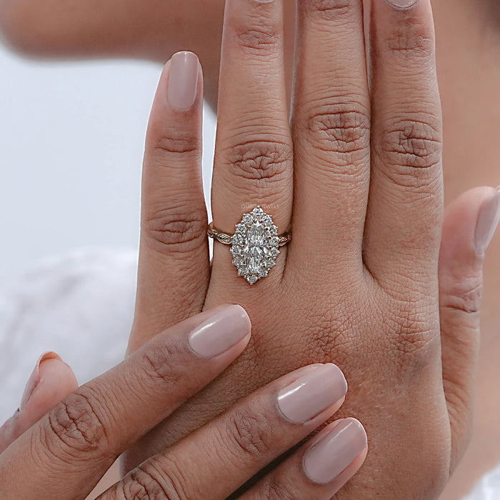 Marquise Diamond Halo Set Engagement Ring