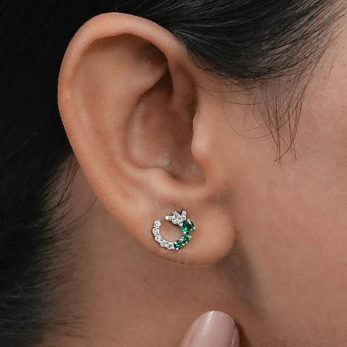 Green Gemstone Spiral Stud Earrings