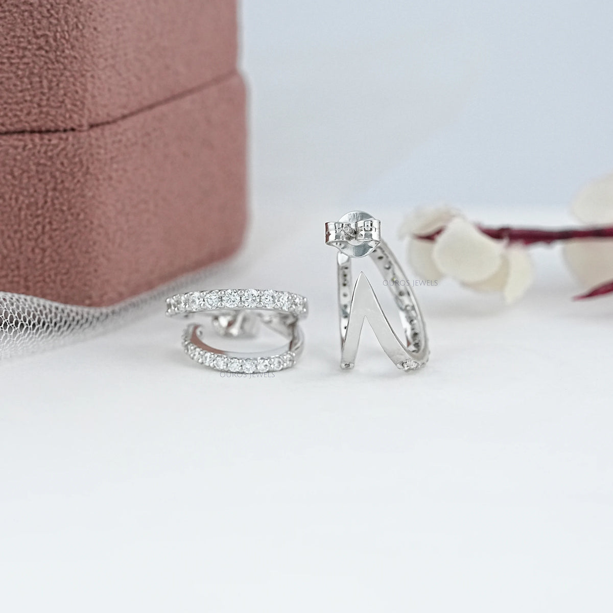 Double Row Round Diamond C Hoop Earrings Earring