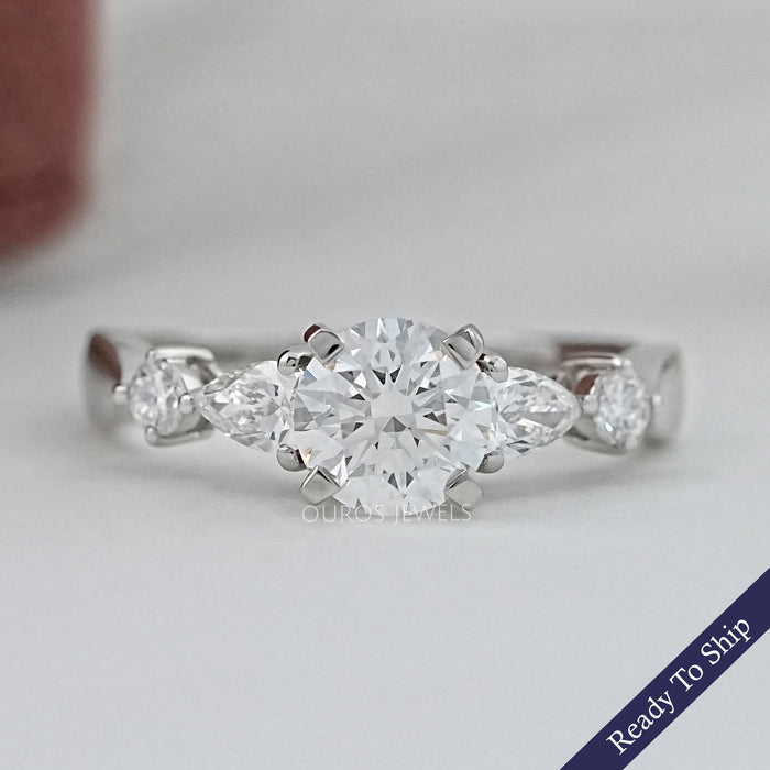 Round And Pear Diamond Five Stone Engagement Ring