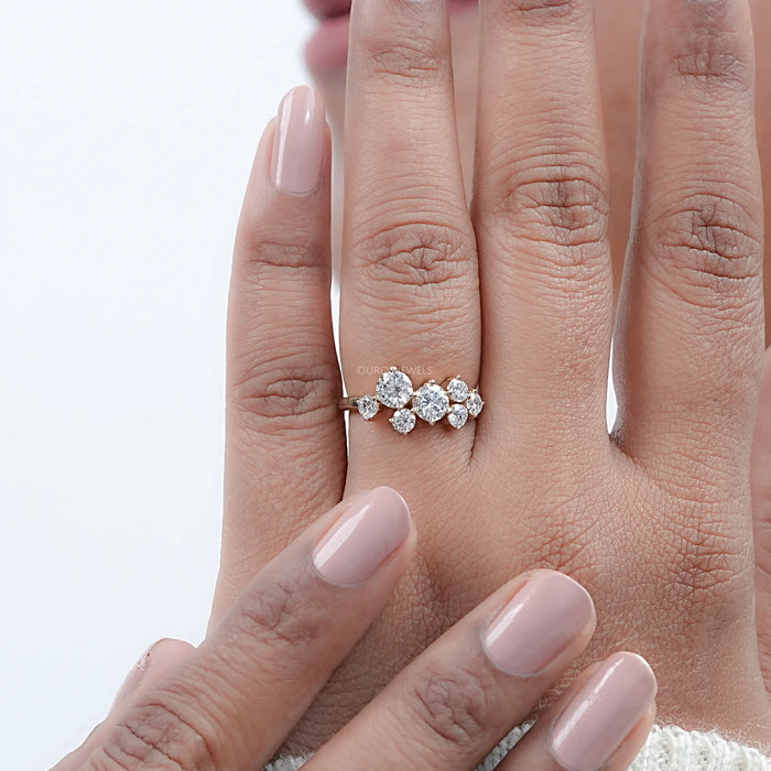 Round Lab Diamond  Cluster Dainty Wedding Ring