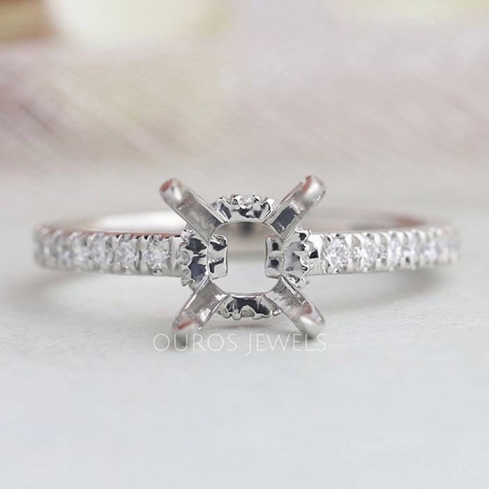 Hidden Halo Round Semi Mount Diamond Accented Ring