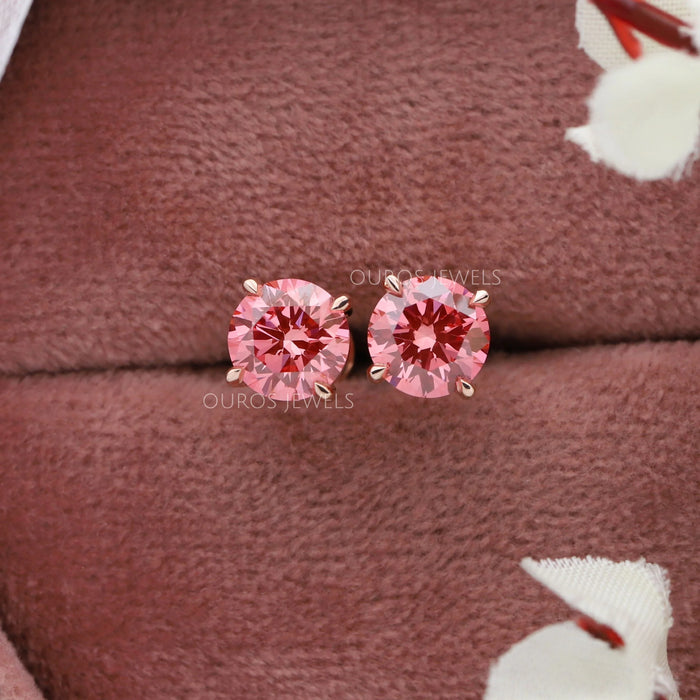Pink Diamond Screw Back Earrings