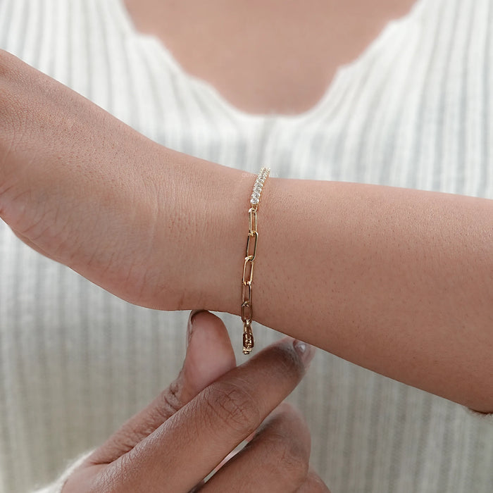 Round Diamond Paper Clip Chain Bracelet