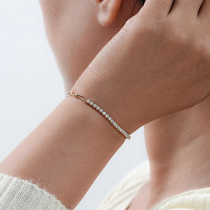 Round Diamond Paper Clip Chain Bracelet