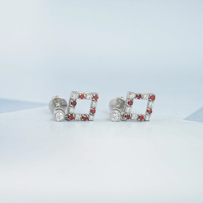 Bezel Set Round Ruby Gemstone Accent Drop Earrings