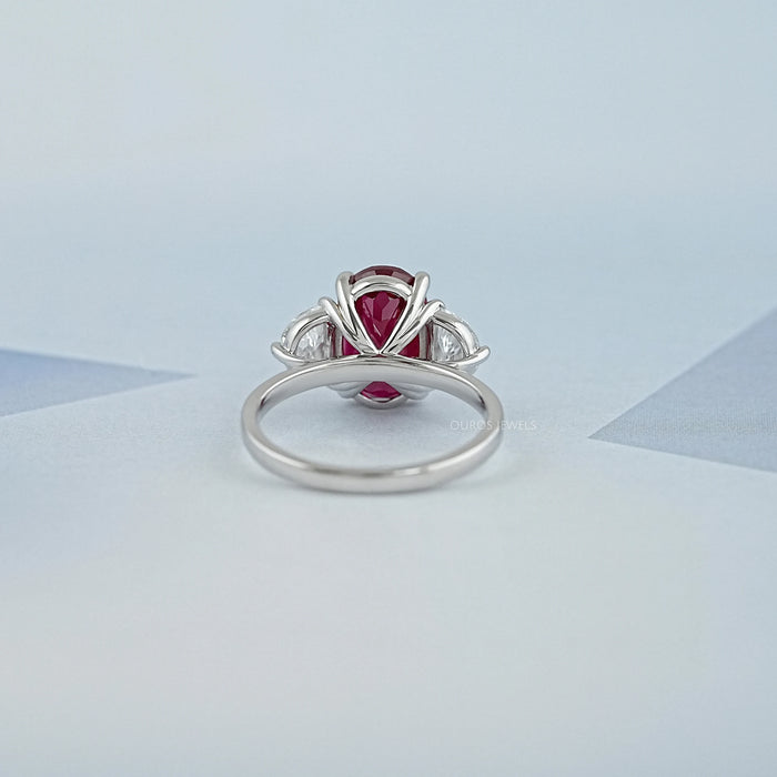 Ruby And Half Moon Diamond Three Stone Ring