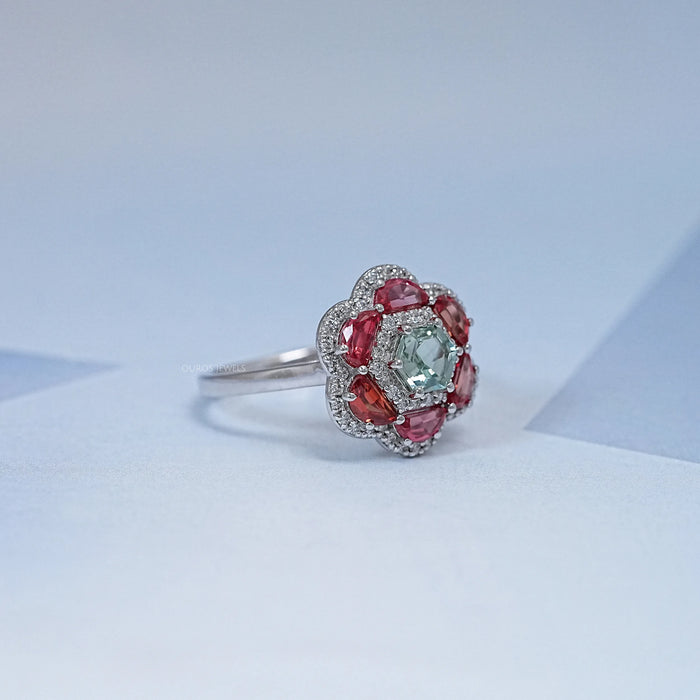 Alexandrite Lab Gemstone Double Halo Engagement Ring