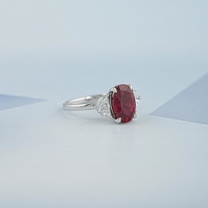 Ruby And Half Moon Diamond Three Stone Ring