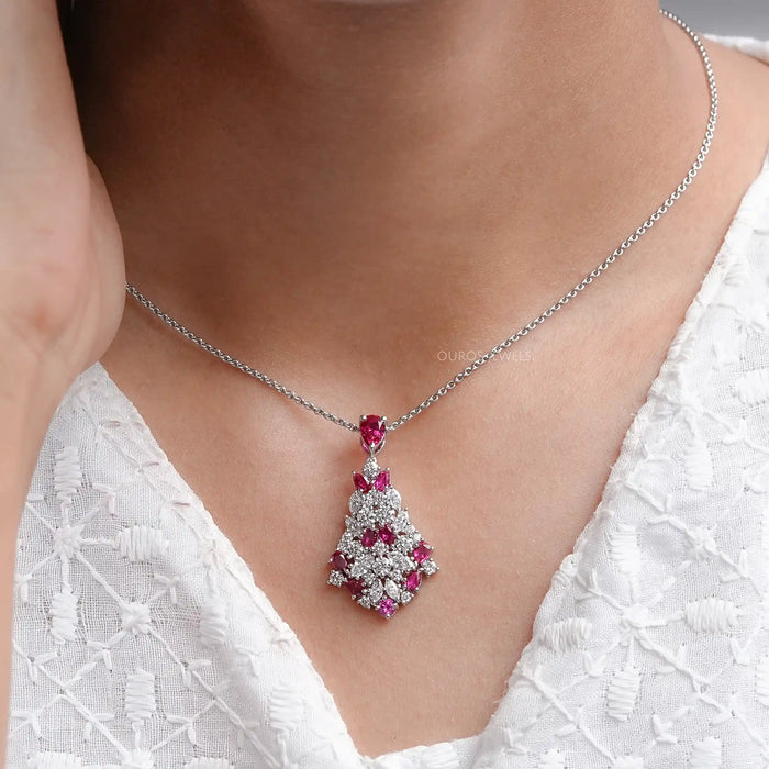 Cluster Diamond And Ruby Pendant