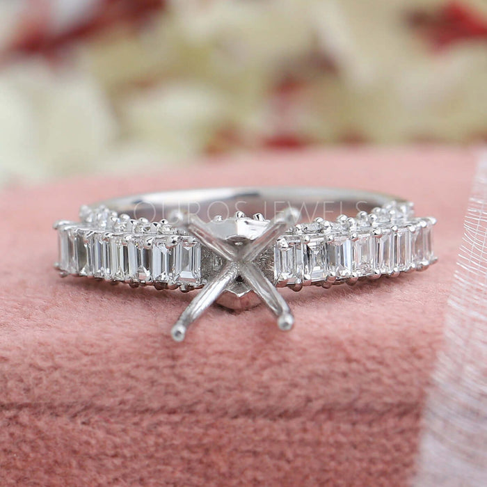 4 Prong Semi-Mount Ring with Baguette Accent Diamond
