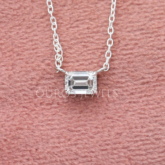 Single Emerald Cut Diamond Pendant