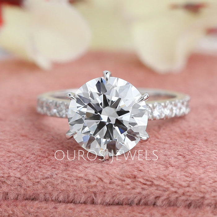 Round Solitaire Accent with Six Prongs Diamond Setting Ring