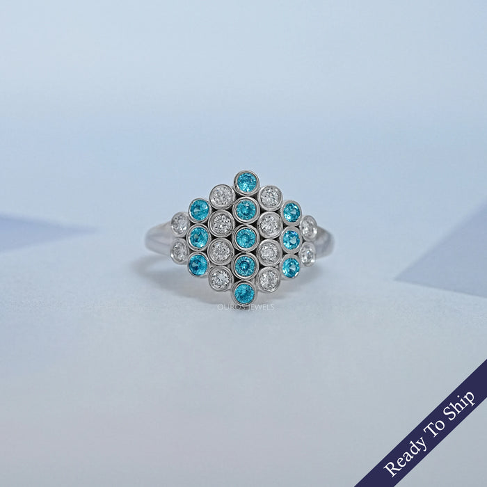 Paraiba Round Gemstone Bezel Set Wedding Ring
