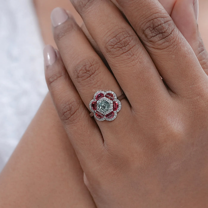 Alexandrite Lab Gemstone Double Halo Engagement Ring