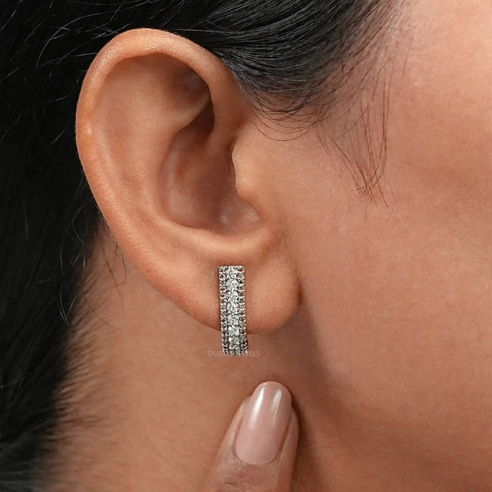 Round Diamond Bar Earrings
