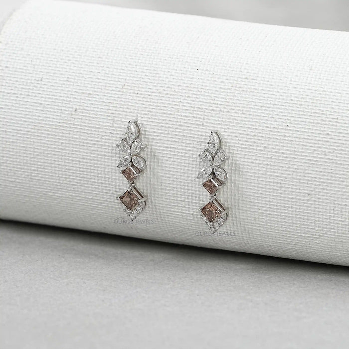 Brown Princess Cut Dangle Earrings