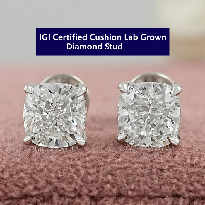 Cushion Cut Synthetic Diamond Solitaire Stud