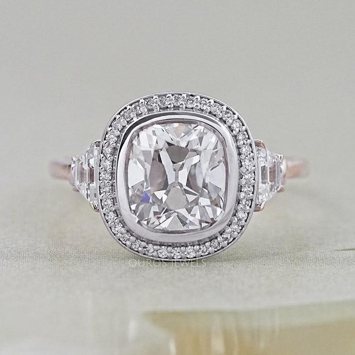 Old Mine Cushion Cut Lab Diamond Halo Engagement Ring