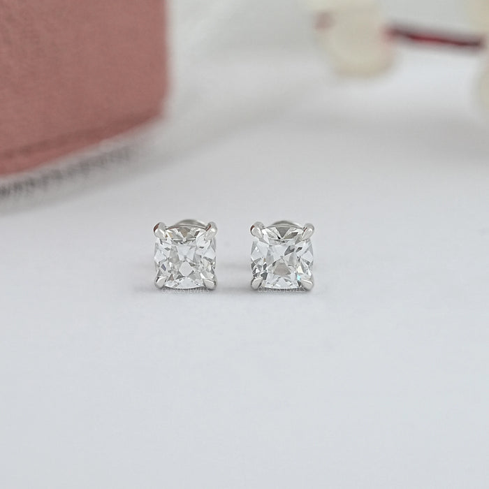 Old Mine Square Cushion Cut Diamond Stud