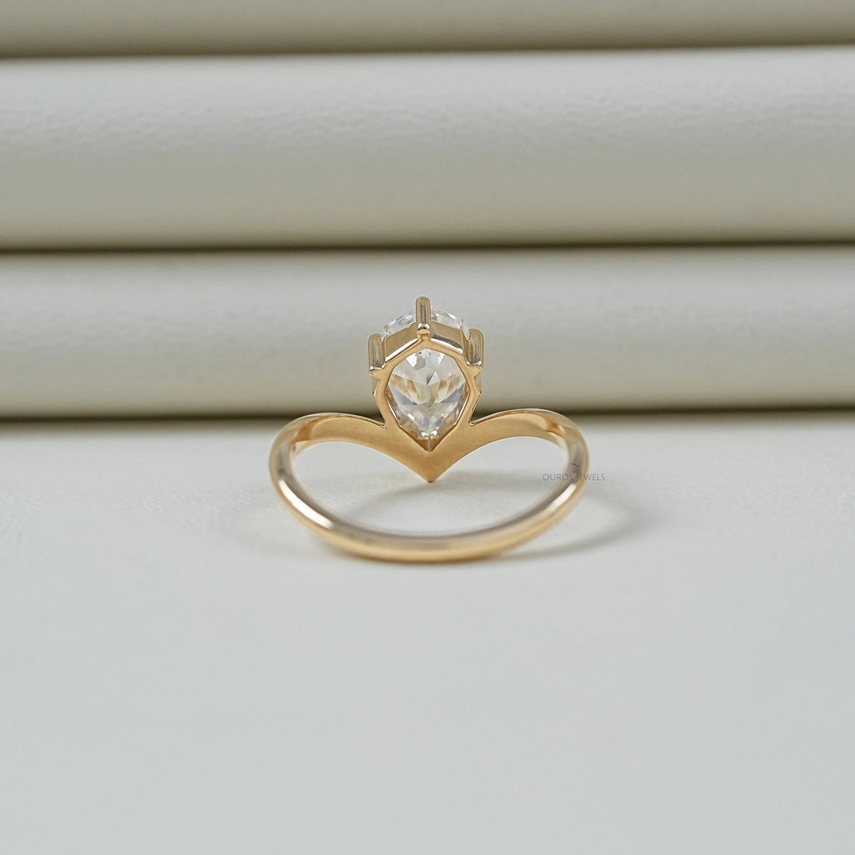 Step Cut Pear Cut Curved Solitaire Engagement Ring Ring