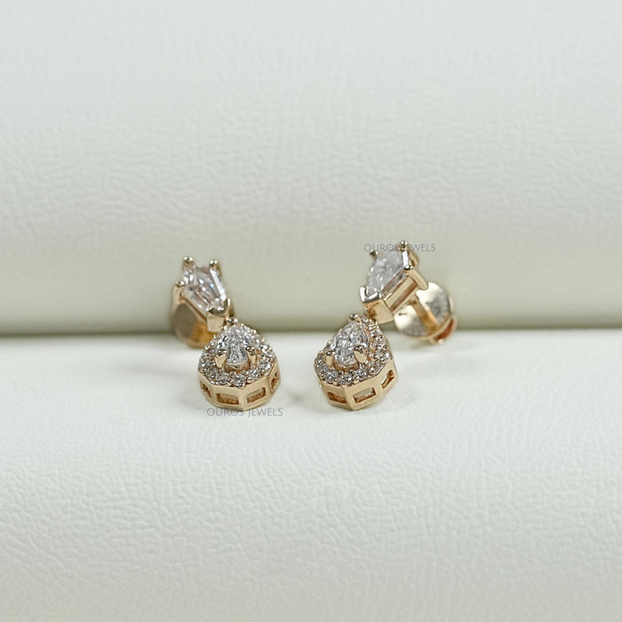 Step Cut Pear Diamond Dangle Earrings