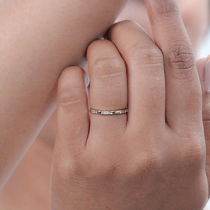 Baguette Lab Diamond Bezel Set Wedding Band