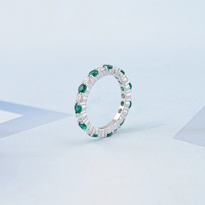 Emerald Gemstone And Round Diamond Eternity Band