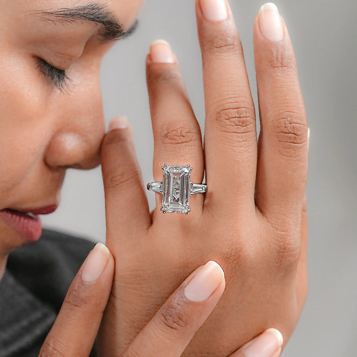 Emerald Diamond Tapered Baguette Trilogy Ring