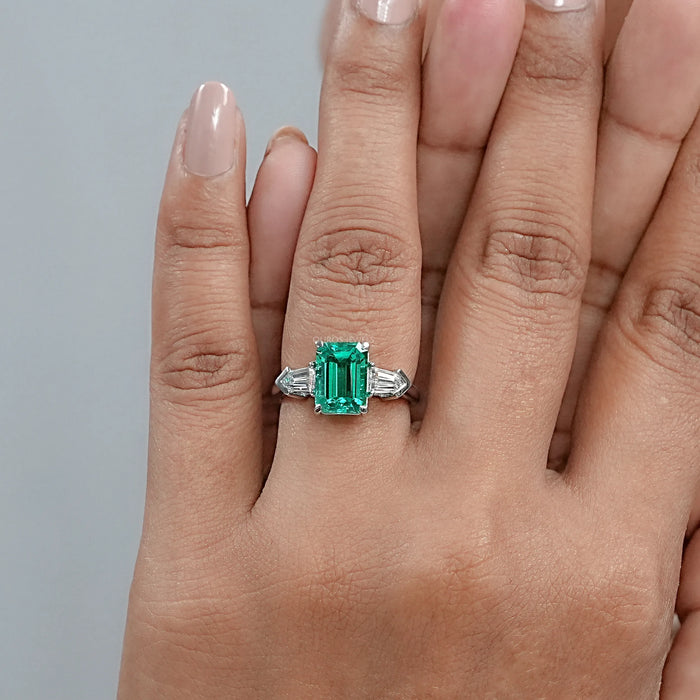 Three-Stone Emerald And Bullet Cut Diamond Ring