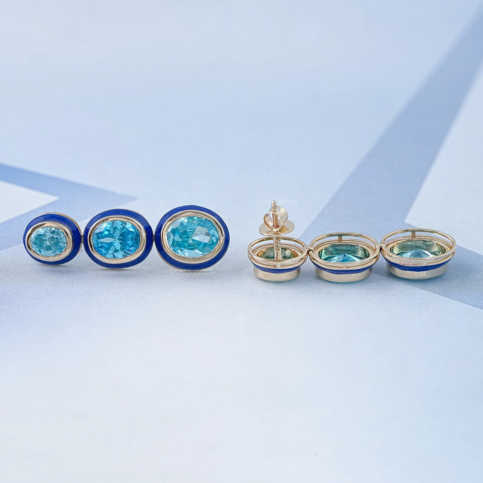 Three Tier Blue Topaz Oval Gemstone Dangle Earrings