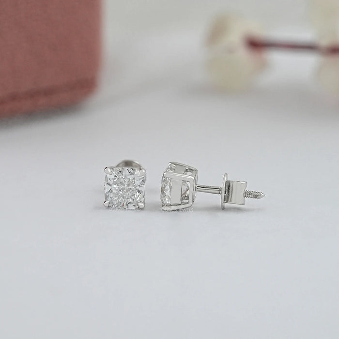 Cushion Cut Synthetic Diamond Solitaire Stud