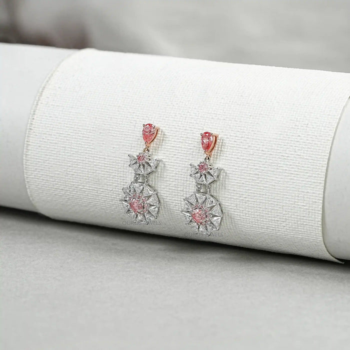 Pink Diamond Starburst Dangle Earrings