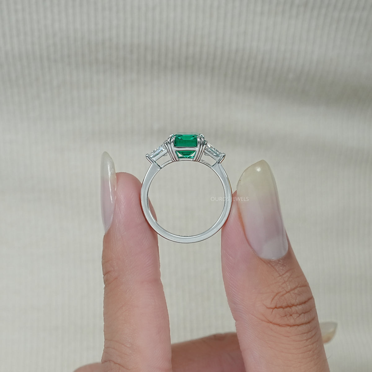 Emerald And Triangle Cut Trio Engagement Ring Rings