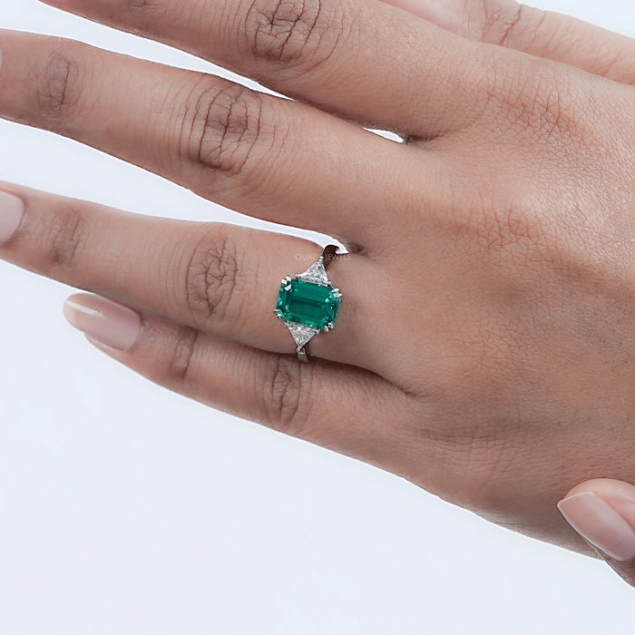 Emerald And Triangle Cut Trio Engagement Ring