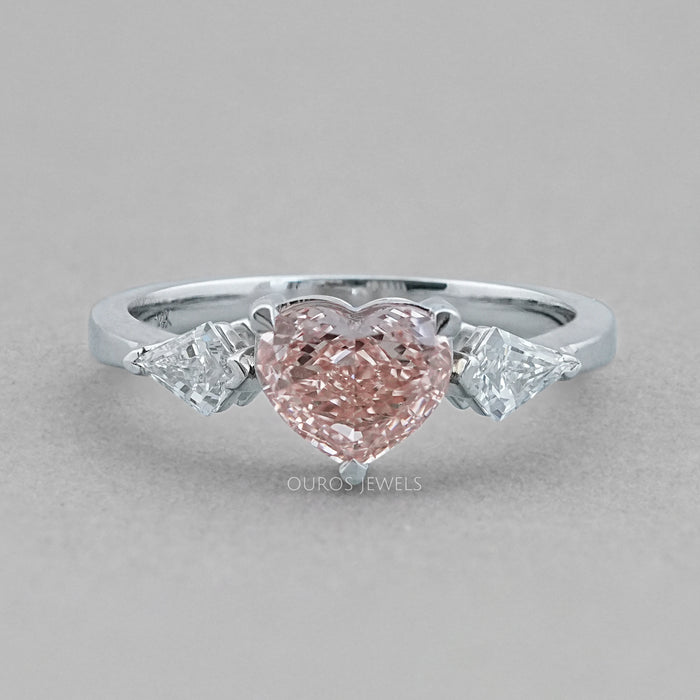 Pink Heart Shape Diamond Three Stone Proposal Ring