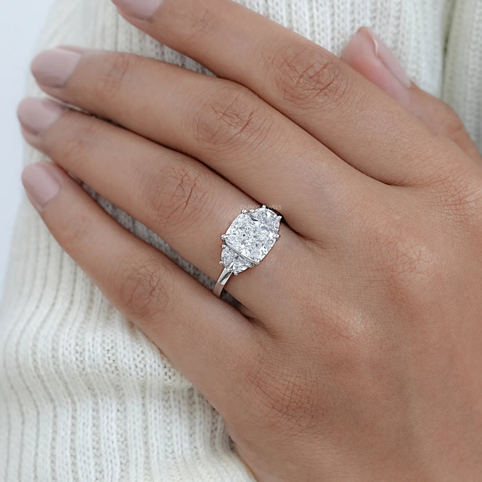 Trinity Cushion Cut Lab Diamond Engagement Rings