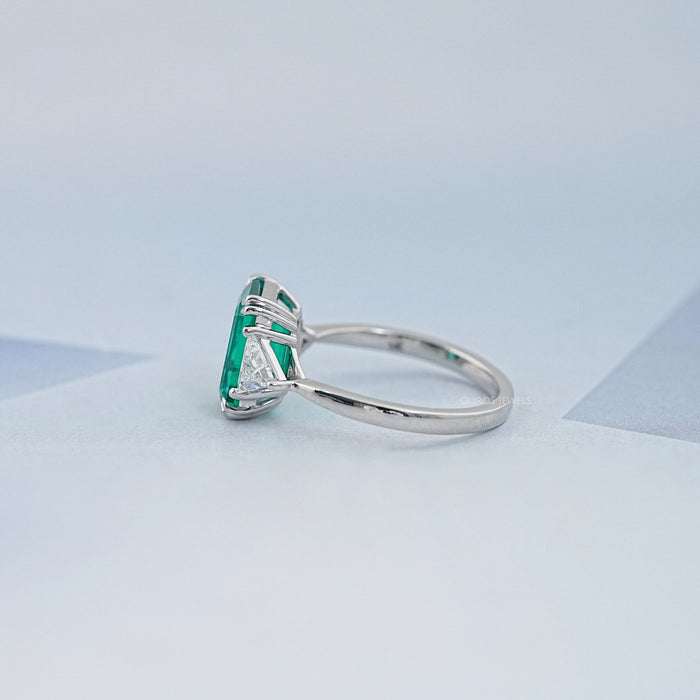 Emerald And Triangle Cut Trio Engagement Ring