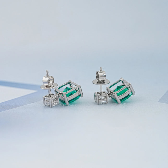 Green Cushion Gemstone Drop Earrings