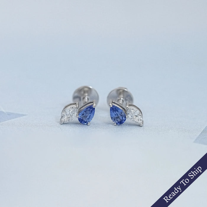 Two Stone Sapphire Pear And Marquise Diamond Stud Earrings