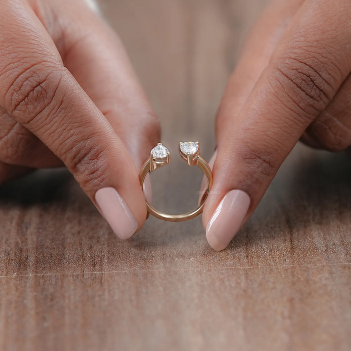 Two Stone Pear Lab Diamond Toi Et Moi Open Cuff  Ring