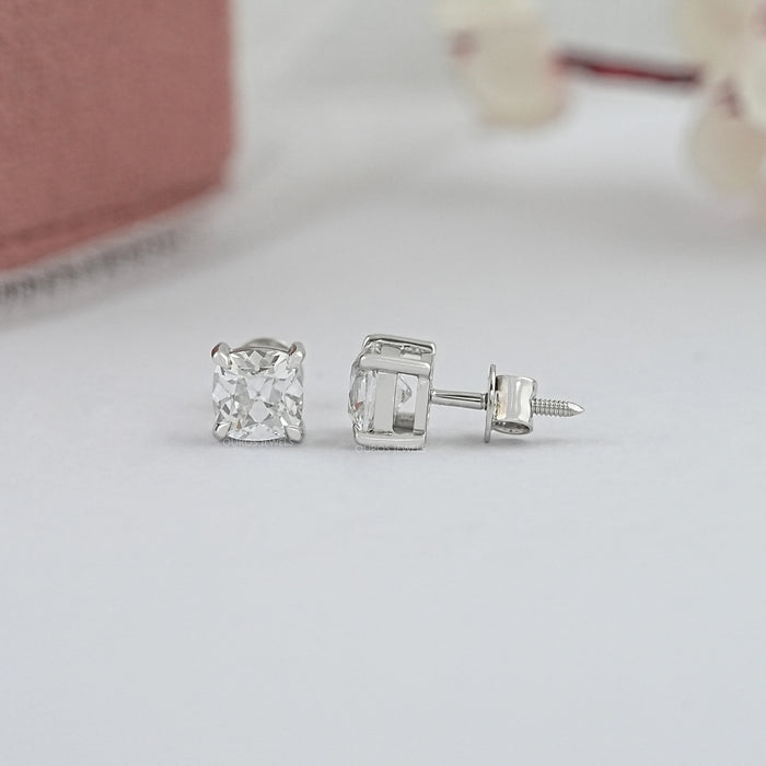 Old Mine Square Cushion Cut Diamond Stud