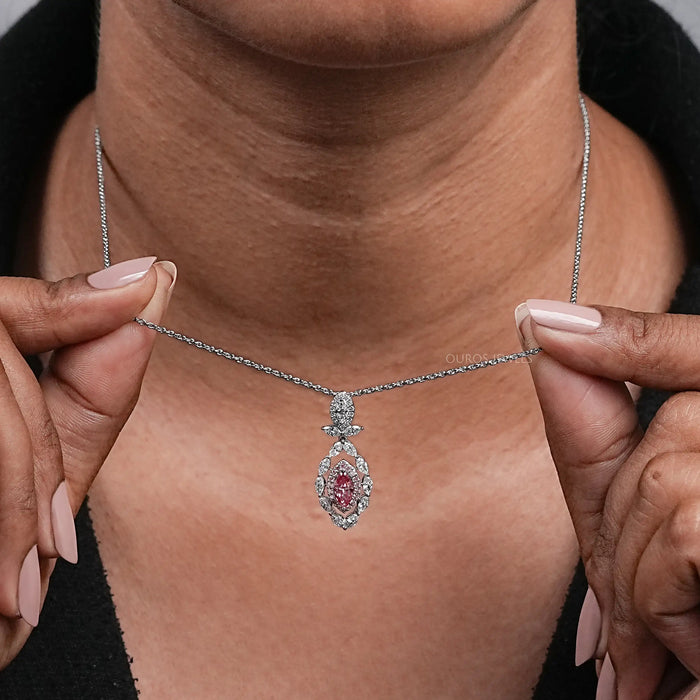 Pink Marquise Shape Double Halo Pendant