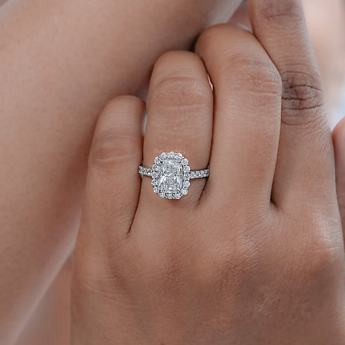 Cushion Cut Halo Lab Diamond Engagement Ring