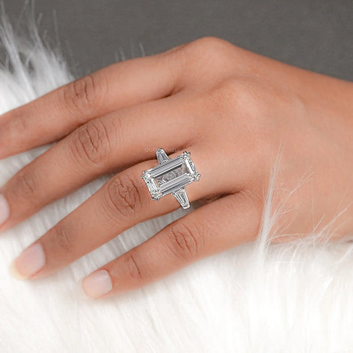 Emerald Diamond Tapered Baguette Trilogy Ring