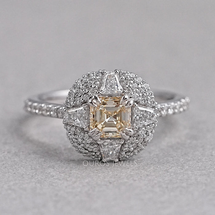 Yellow Asscher Cut Halo Lab Grown Diamond Engagement Ring