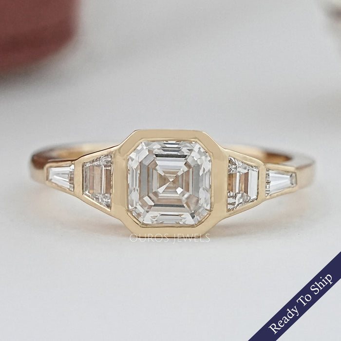 Five Stone Asscher And Trapezoid Diamond Bezel Set Ring
